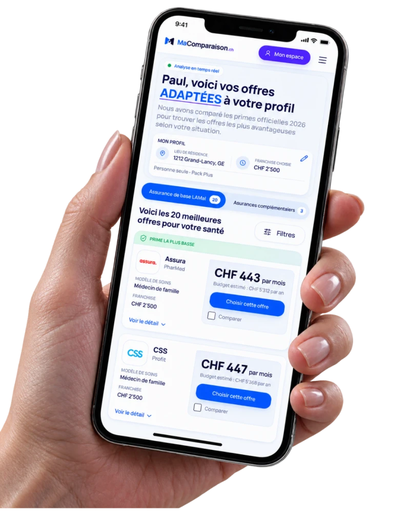 Aperçu des résultats MaComparaison.ch sur smartphone